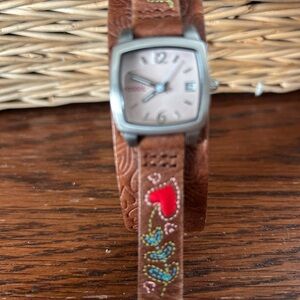 Fossil womens Watch with Brown Embroidered Strap
